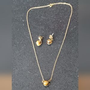 Tiger Eye Necklace and Earrings Set 12Gf